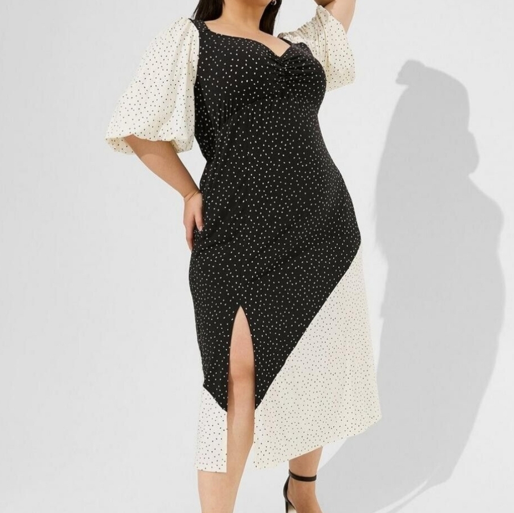 Torrid Black and Cream Polka Dot Midi Dress